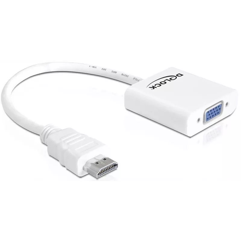 Adaptador Delock HDMI-A macho > VGA hembra - Adaptador de vídeo - HDMI macho a HD-15 (VGA) hembra - blanco (65346)