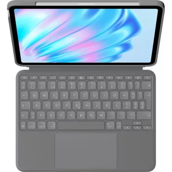 Logitech Combo Touch - teclado y funda folio - con trackpad - retroiluminado - Apple Smart connector - QWERTZ - Suiza - Oxford Gray - para A