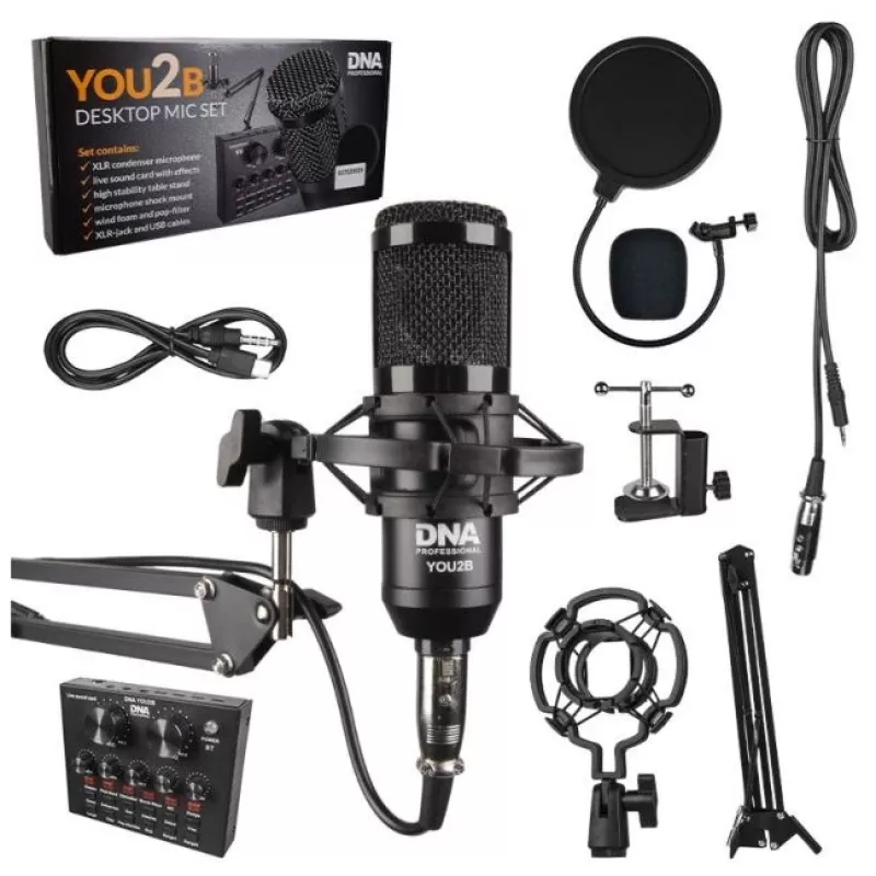 Kit de micrófono Bitmat DNA YOU2B — micrófono, interfaz de audio, soporte y cable