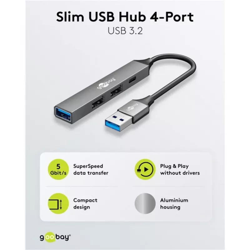 Hub USB Goobay Slim de 4 puertos, USB-A a USB-C™/USB-A, USB 3.2 (74458)