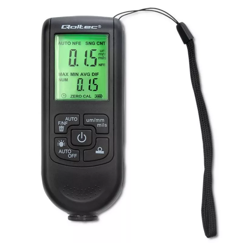 Medidor de espesor de pintura Qoltec con pantalla LCD | 0~2000 µm