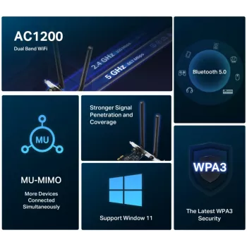 Adaptador PCIe Mercusys AC1200 Wi-Fi Bluetooth MA30E dual band
