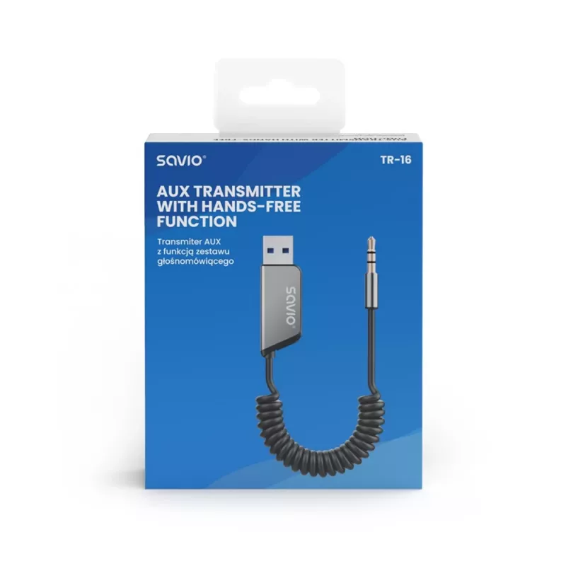 Savio TR-16 adaptador transmisor AUX con función manos libres, Bluetooth 5.3, Google Assistant/Siri