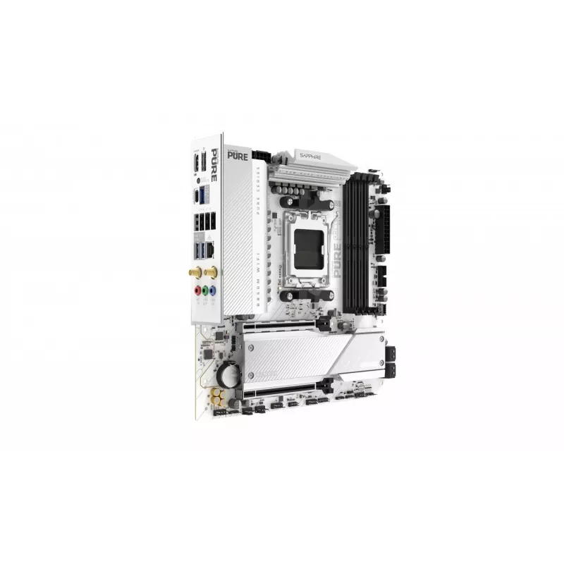 Placa base Sapphire PURE B850M WIFI Micro ATX — AMD B850, socket AM5, DDR5 hasta 8000 MHz, 4 DIMM, Wi‑Fi 6, 2,5 Gb LAN, 2× M.2, PCIe 5.0 x16