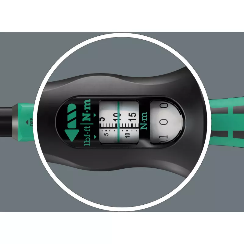 Llave dinamométrica con carraca reversible Click-Torque Lock A 5 negro/verde, salida 1/4, 2,5 a 25 Nm