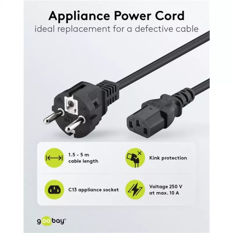 Cable IEC Goobay 5 m negro conector macho tipo F IEC C13 H05VV-F3G