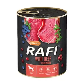 Dolina Noteci Rafi comida húmeda para perros con ternera, arándanos y arándanos rojos – 800g