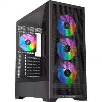 Caja de PC Silentware Core 100 A-RGB negra — modelo CORE100Schwarz, iluminación A-RGB, formato semitorre