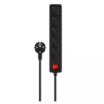 Regleta SAVIO LZ-15 — 5 tomas AC, enchufe universal, cable de 5 m, 2500 W, 10 A, negra