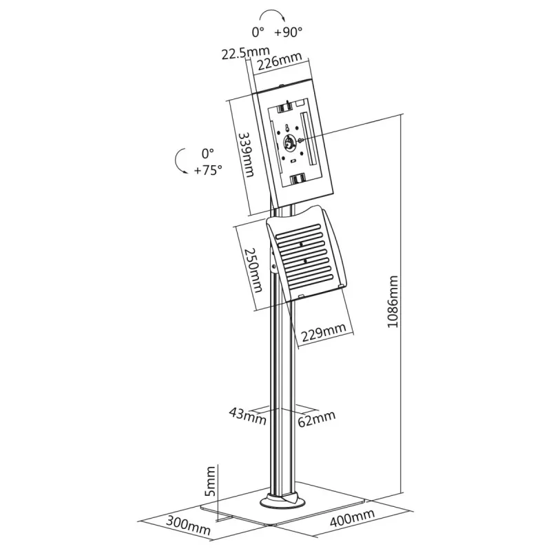 Soporte de suelo para tablet MACLEAN MC-476W regulable en altura, compatibilidad universal para tablets