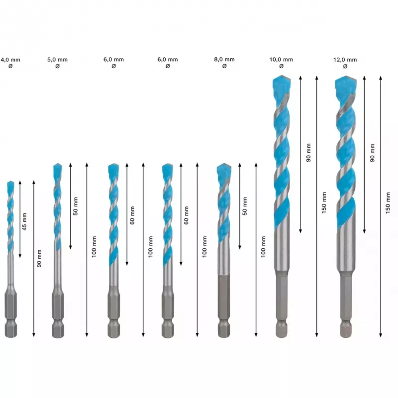 Juego de brocas Bosch Expert HEX-9, 7 piezas, tamaños 4–12 mm, vástago HEX-9