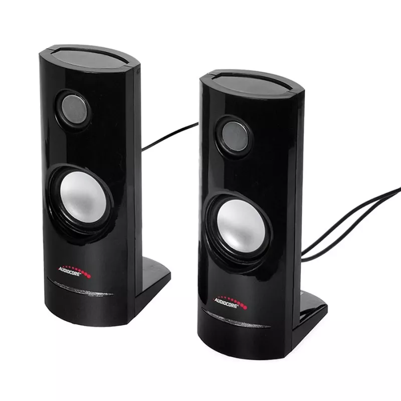 Altavoz de PC con cable de 2 vías Audiocore AC860, 2.0 canales, 4 W RMS, alimentación por USB, entrada de 3,5 mm, negro