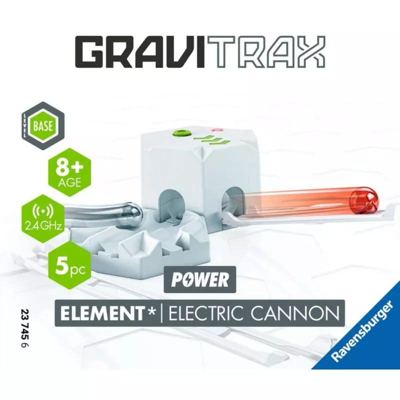 Ravensburger GraviTrax elemento cañón eléctrico – ampliación de recorrido para la pista de canicas GraviTrax