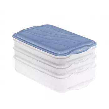 Set de recipientes de almacenamiento de alimentos Rotho Rondo 2×0,75 L + 1×1,35 L transparente azul hermético apilable