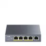 Switch de red Cudy GS1005P — 5 puertos Gigabit Ethernet con 4 puertos PoE, 60 W de potencia total, carcasa metálica, montaje en rack