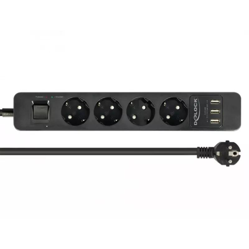 DeLOCK alargador de corriente 11209 1,5 m 4 tomas de corriente para interiores negro