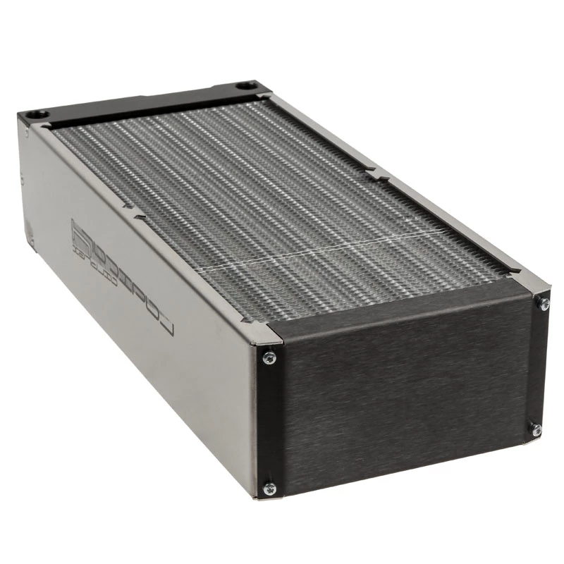 Bloque radiador Aqua-Computer 33706 — aluminio/cobre/acero inoxidable, 320×140×73 mm, gris/plata