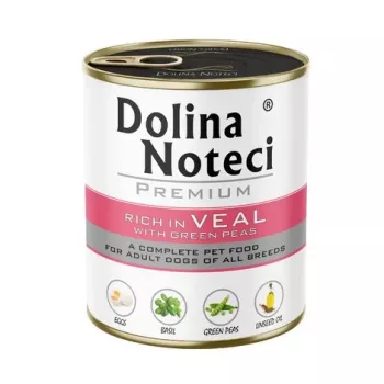 Comida húmeda para perros Dolina Noteci Premium ternera con guisantes verdes, 800 g, 78 % humedad, 12 % proteína