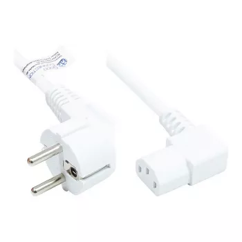 Cable de alimentación con conector Schuko tipo E+F (CEE 7/7, en ángulo) a C13 (en ángulo a la derecha), blanco, 1,00 mm², 5 m, Good Connections® (P0131-W050)
