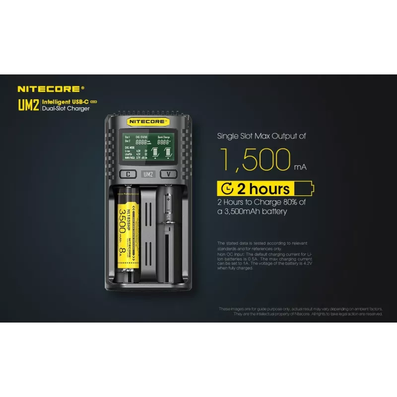 Cargador de baterías Nitecore UM2 pila doméstica DC ion-litio níquel-cadmio