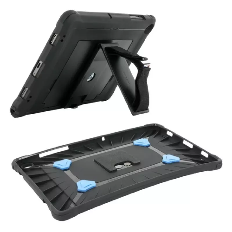 Mobilis PROTECH - Tapa trasera para tablet - fabricada en Francia, reforzada, con soporte y correa de mano giratoria 360° - negra - para Sam