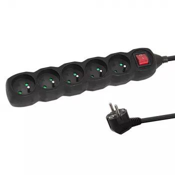 Alargador Esperanza ELK215K – cable de 3 m, 5 tomas con toma de tierra tipo E, para interiores, negro