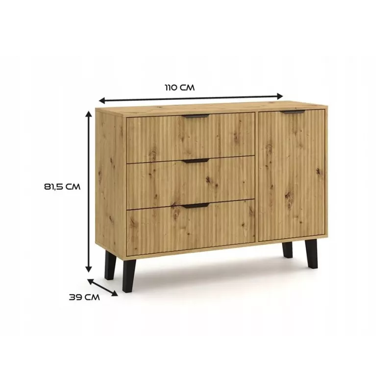 Cómoda SCANDI 1D3S esbelta roble ARTISAN