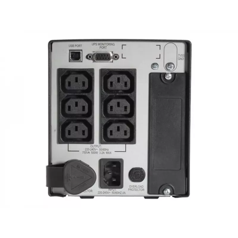 SAI APC Smart UPS 750VA 230V USB con certificación UL, 0,75 kVA, 500 W, 50/60 Hz, 340 J, IEC 60320, 4,8 min