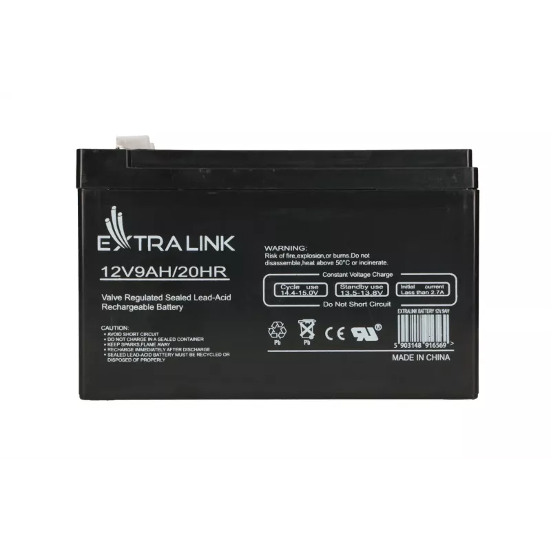 Batería de plomo-ácido sellada (VRLA) 12V 9Ah Extralink – AGM, 1 ud., negro