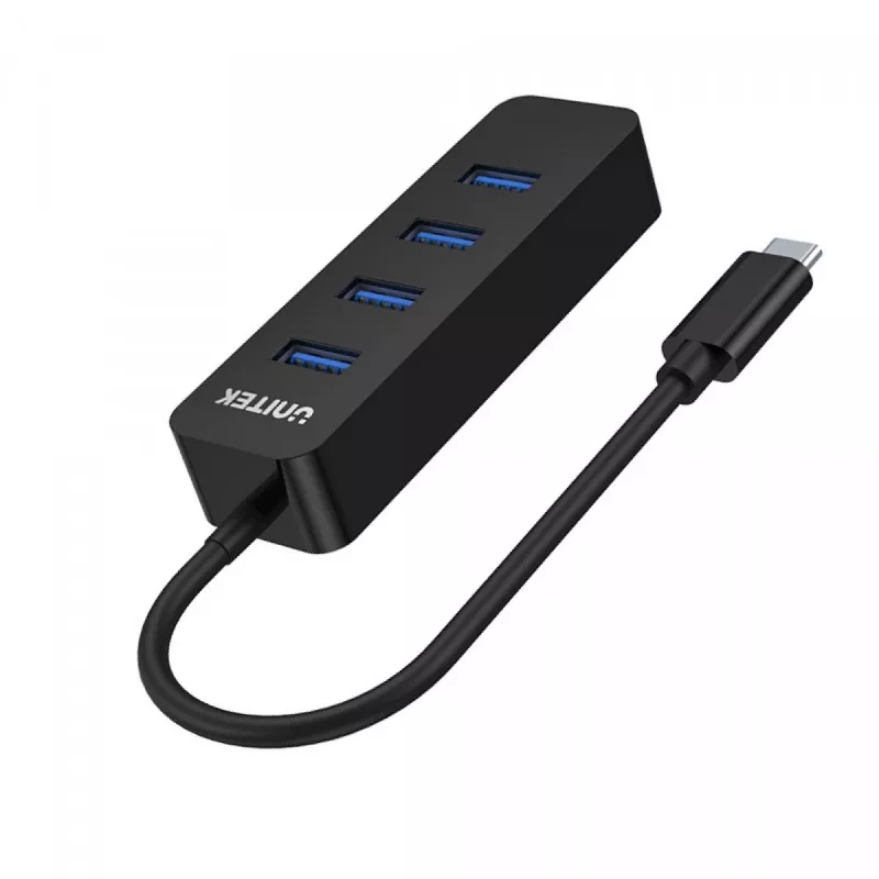 Hub USB Unitek uHUB Q4 — hub de 4 puertos USB 3.2 Gen 1 (Type-A), host USB-C, 5 Gbit/s, 10 W, negro