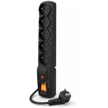 Regleta Acar F5 PRO protección contra sobretensiones con 5 tomas Type E, cable de 1,5 m, 10 A, 2300 W, negra