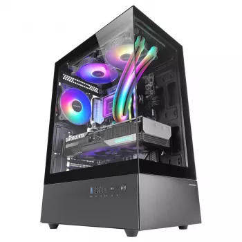 Caja de PC TACENS Mars Gaming MC-XO semitorre negra — ATX/Micro-ATX/Mini-ITX, fuente de alimentación inferior, 1 ventilador trasero de 120 mm, compatible con tarjetas gráficas de hasta 328 mm