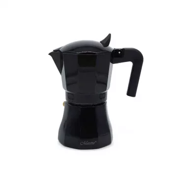 Cafetera moka Maestro MR-1658-3 – cafetera exprés de aluminio, 3 tazas (0,15 l), negra, tapa abatible