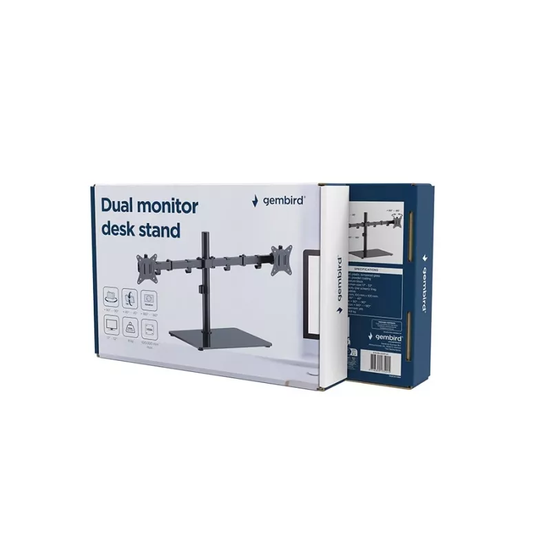 Soporte de monitor de escritorio Gembird MS-D2ST-01 para 2 pantallas, hasta 32 pulgadas, VESA 75x75–100x100, carga máx. 18 kg, negro