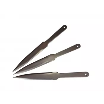 Cuchillo arrojadizo deportivo KAL22 LIDER set de 3 piezas — acero aleado, 275 mm de longitud, 165 mm de hoja, 50 HRC, 240 g, acabado plateado