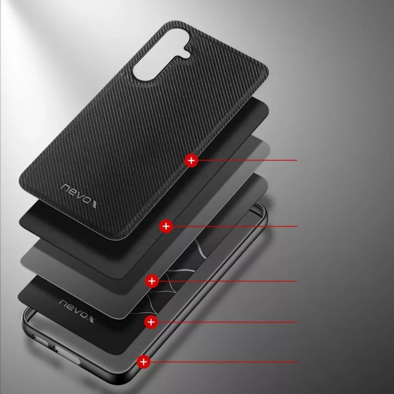 nevox StyleShell NYLO 2469 funda para Samsung Galaxy S25+, policarbonato/TPU/nailon, negra
