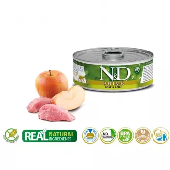 Comida húmeda para gatos Farmina N&D Prime Boar & Apple bolsa 70 g — gatos adultos, 13% proteína, 75% humedad, sin gluten
