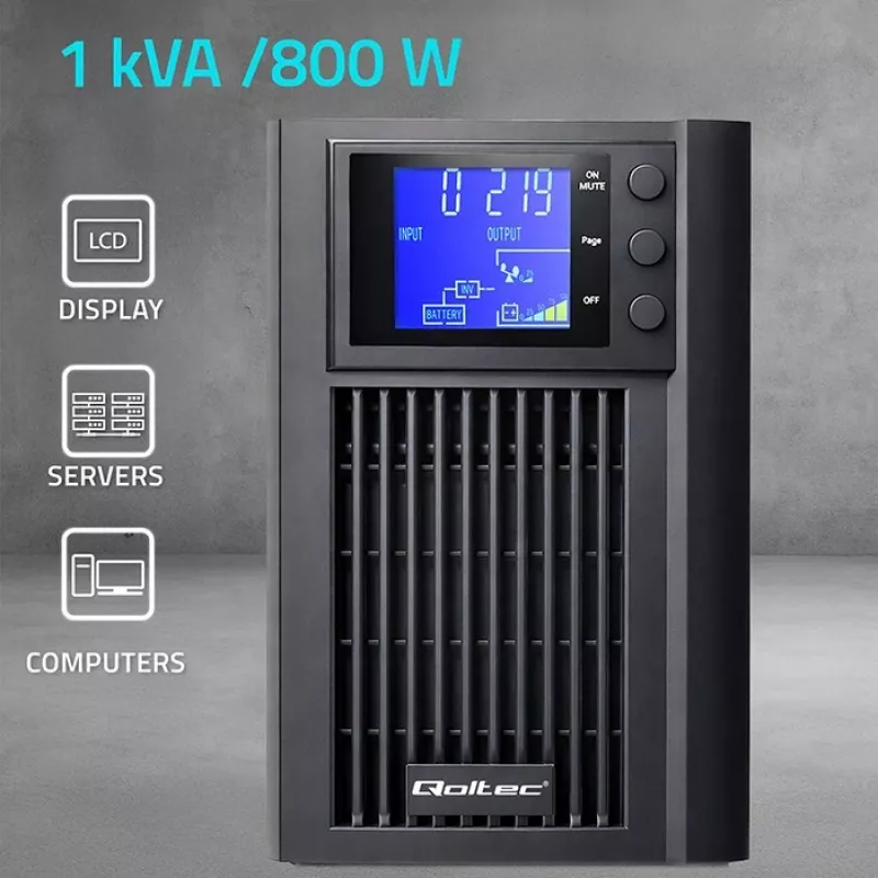 SAI QOLTEC onda senoidal pura 1kVA 800W con AVR y pantalla LCD