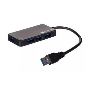 Hub USB NATEC Moth 4 puertos USB 3.2 Gen 1 Type-A (5000 Mbit/s), alimentado por USB, negro, cable de 0,15 m
