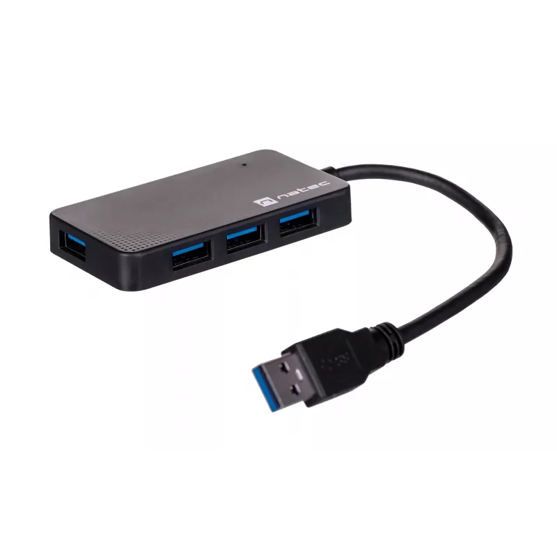 Hub USB NATEC Moth 4 puertos USB 3.2 Gen 1 Type-A (5000 Mbit/s), alimentado por USB, negro, cable de 0,15 m
