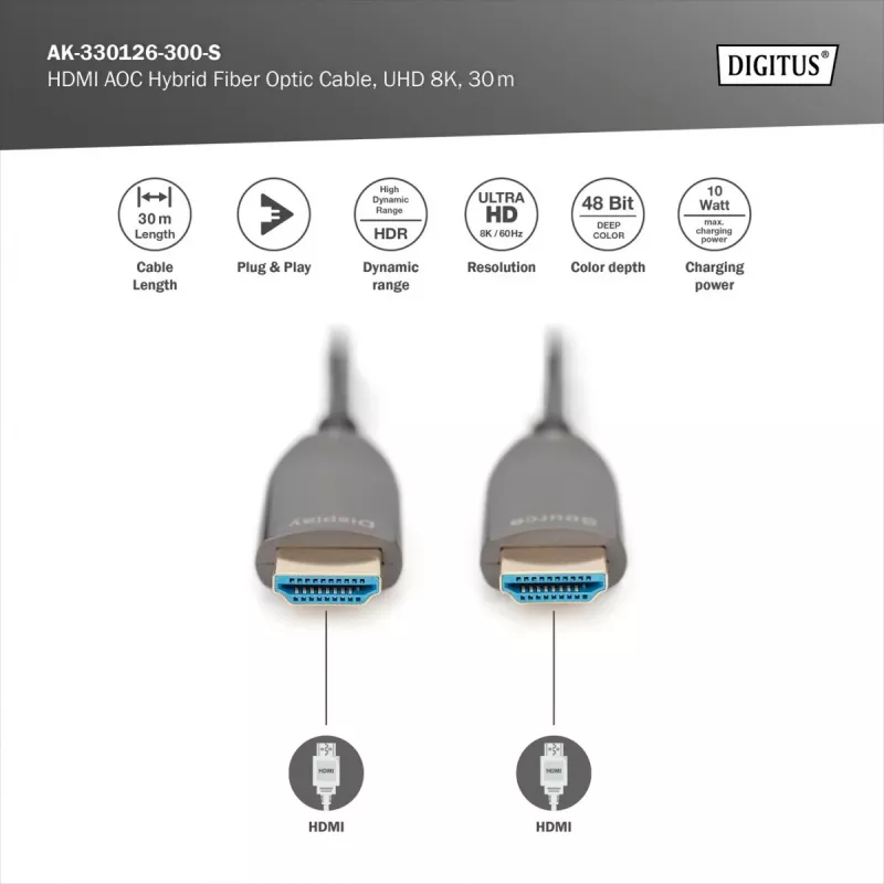 Cable de fibra óptica híbrido HDMI AOC Digitus AK-330126-300-S