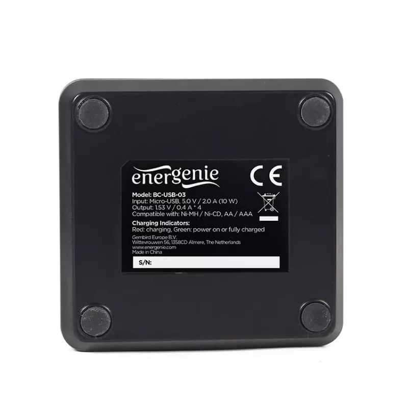 Cargador de pilas Gembird BC-USB-03 compatible con USB AA AAA Negro