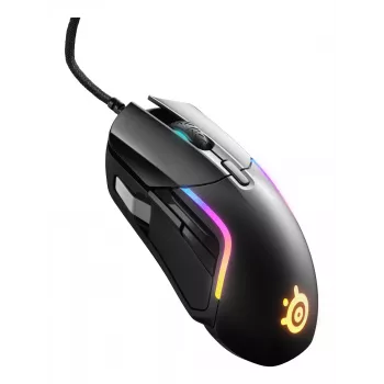 Ratón gaming STEELSERIES Rival 5 — para diestros, sensor TrueMove Air, 18.000 DPI, 9 botones programables, USB Type-A, IP54