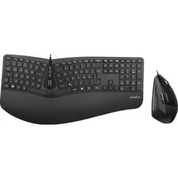 Perixx PERIDUO-505B, DE, conjunto de teclado y ratón, cable USB, ergonómico, negro (PERIDUO-505B)
