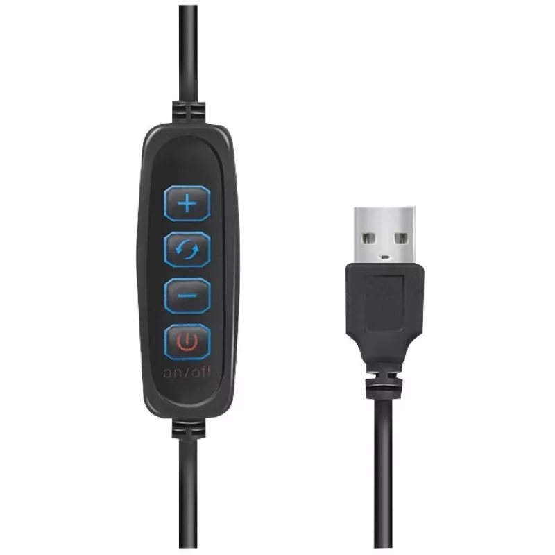 LogiLink AA0151 Anillo de luz LED para smartphones, Ø 200 mm, 3 modos de color, regulable, rosca de trípode de 1/4 de pulgada, con soporte para smartphone, USB, cable de 1,8 m, negro