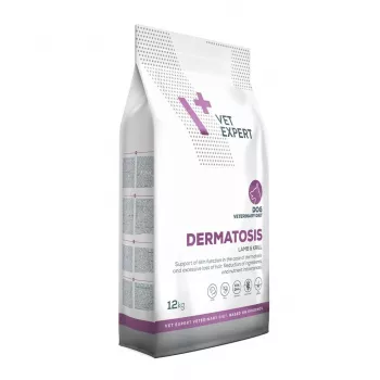Pienso para perros VETEXPERT Dermatosis cordero y krill 12 kg — alimento dietético veterinario para enfermedades de la piel, proteína 24%, grasa 17%