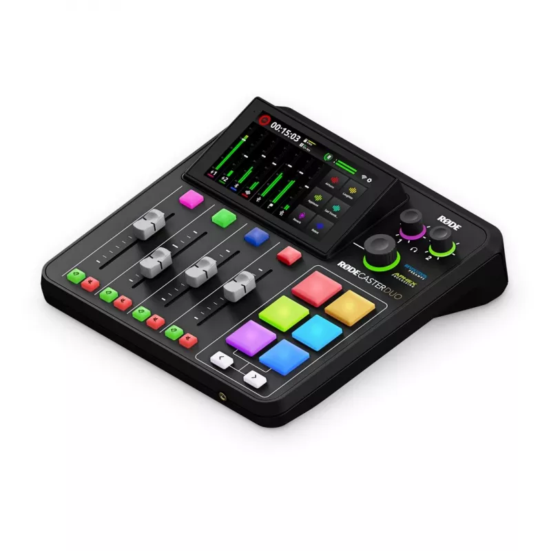 Controlador de estudio RØDE Caster Duo Negro — 2 combo XLR/TRS, 2 salidas de línea TRS, 48 kHz, 24 bits, pantalla táctil, Wi‑Fi, Bluetooth