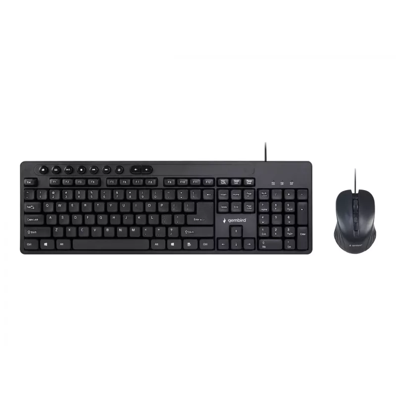 Teclado de tamaño completo con cable Gembird KBS-UM-04 USB QWERTY inglés US con ratón, negro, cable de 1,5 m