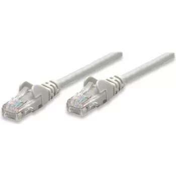 Cable de red patch Intellinet, Cat5e, 1,5 m, gris, CCA, U/UTP, PVC, RJ45, contactos dorados, protección de lengüeta, funda antikinks, garantía de por vida