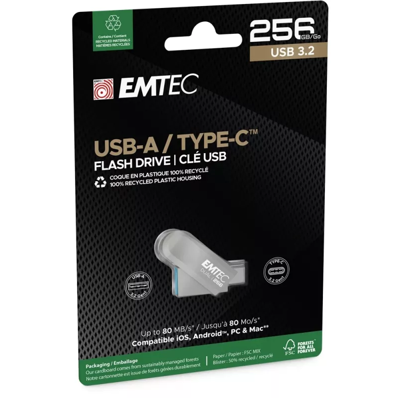 Memoria USB Emtec 256GB USB3.2 Type-C Dual D280
